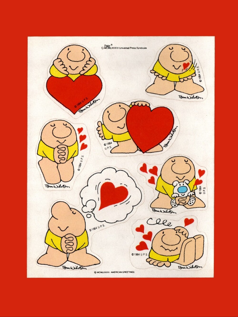 American Greetings Ziggy 1984 Vintage Valentines Sticker Sheet